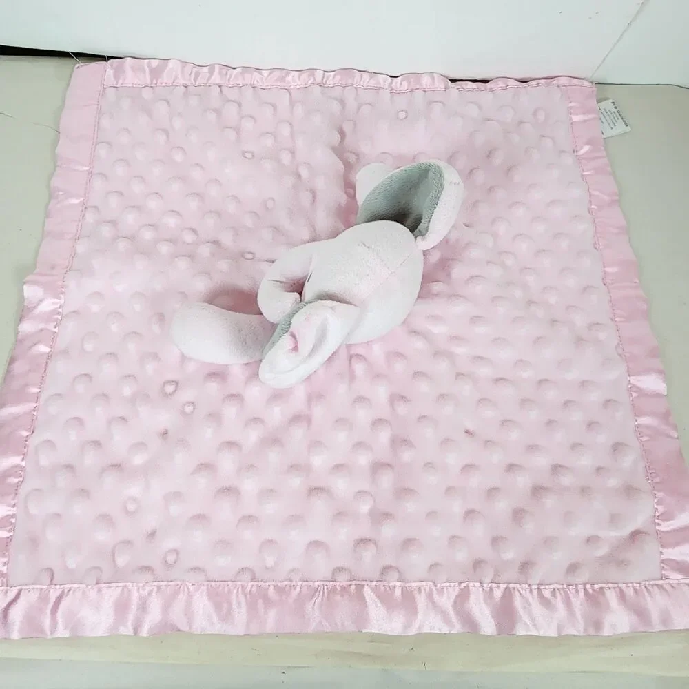 Pink Elephant Lovey Plush Baby Security Blanket Minky Dots Satin‎ Trim